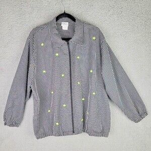 BonWorth Womens Jacket P Large Black White Yellow Embroidered Flowers Pockets